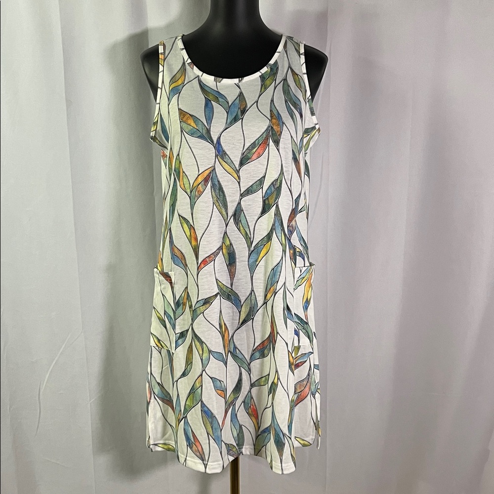 NWT BKRIVE White Multicolor Lead Print Sleeveless Beach Dress Swim Cover Up